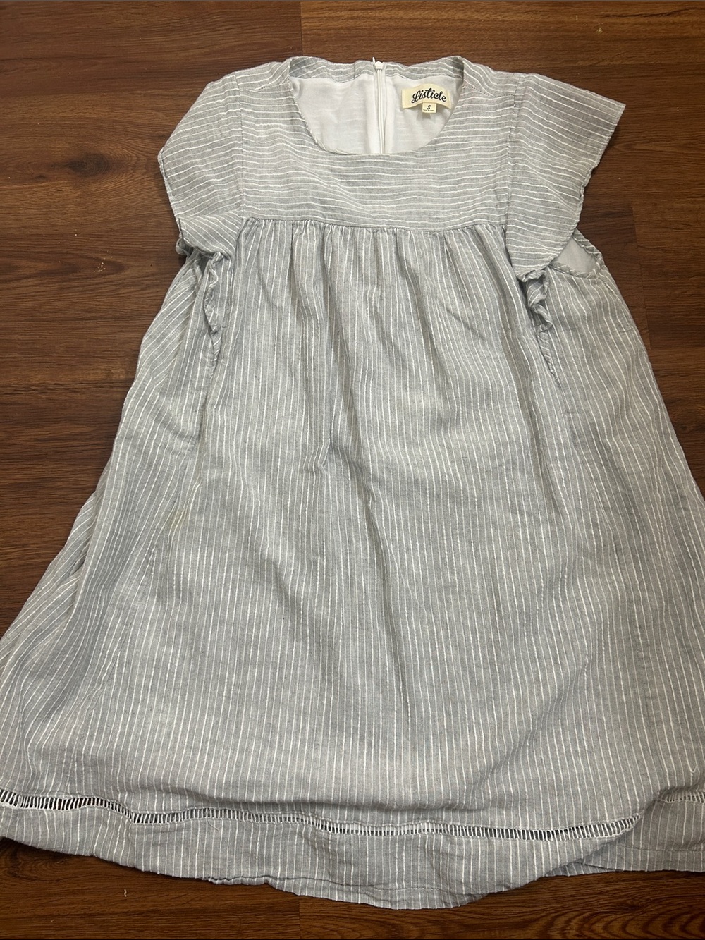 Listicle Light Gray Striped Cotton Kids Dress